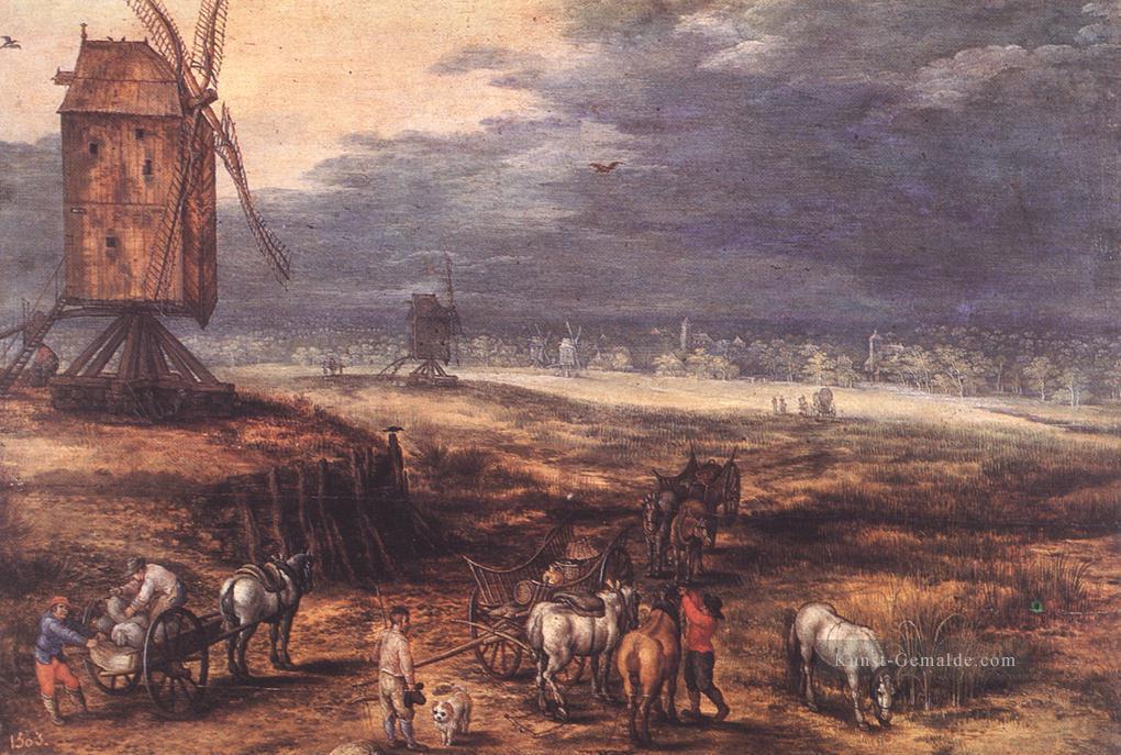 Landschaft mit Windmühlen Flämisch Jan Brueghel der Ältere Ölgemälde